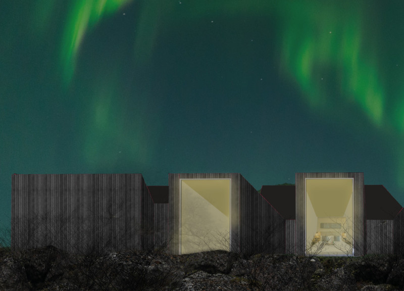 Burnt Wood Cottages Framing Uninterrupted Aurora Views in Iceland