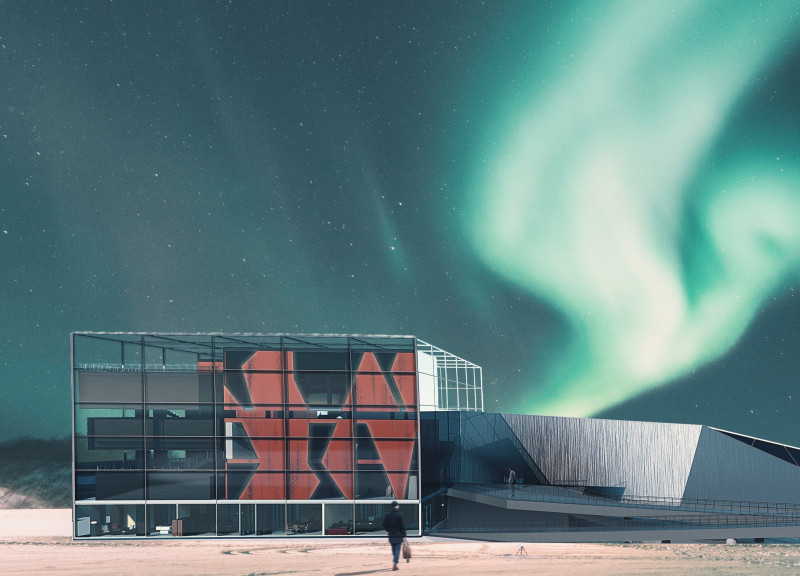 Volcanic Ice Cube Surrounded by Nature's Display of Northern Lights