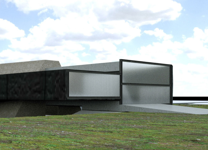 Cave-Like Spaces Framed by Ribbed Wood in a Volcanic Landscape