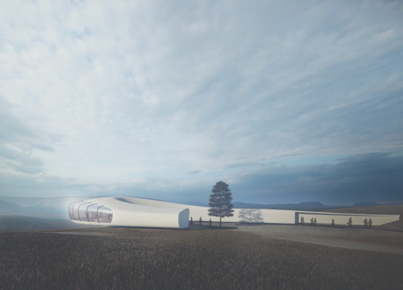 Lava-Inspired Observation Space with Vegetated Roof and Concrete Base