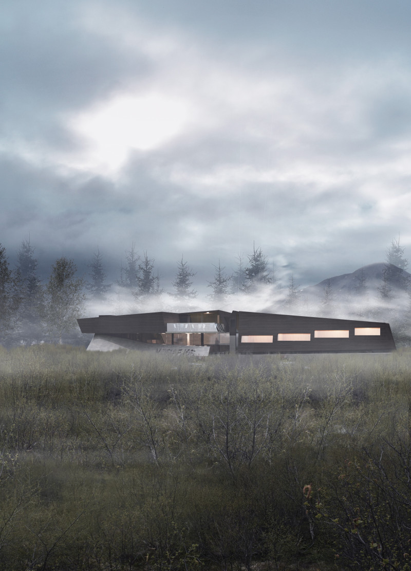 Flowing Concrete Forms with Expansive Glazing Amid Birch Forests