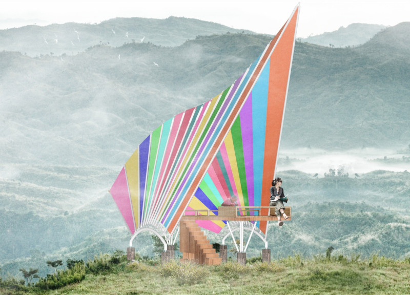 Tarpaulin Canopy and Local Wood in a Community Reading Room