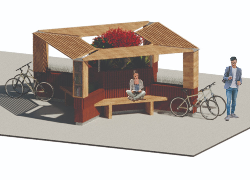 Galvanized Form and Natural Wood Create a Community Reading Haven