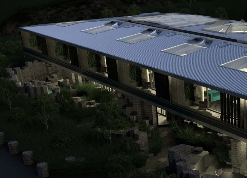 Basalt Gabion Cladding in a Geothermal Lodge for Nature Immersion