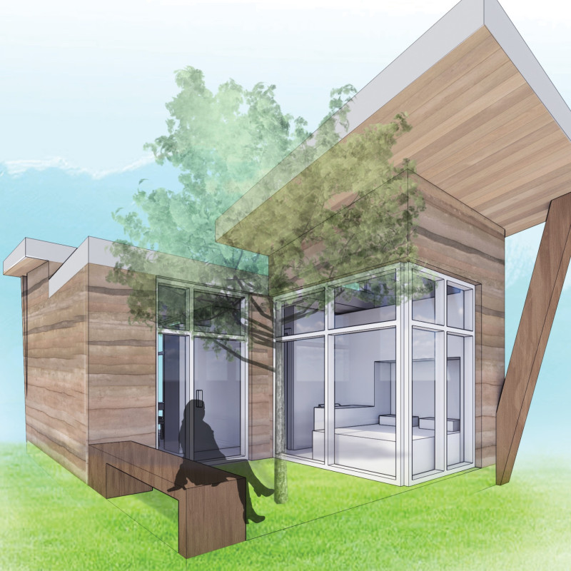 Rammed Earth Walls and Folded Plane Design in a Micro Home Community