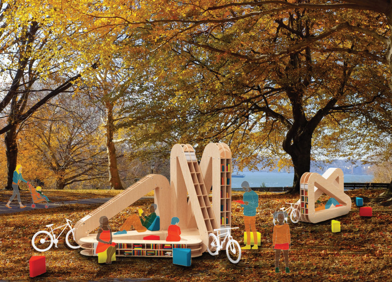 Triangular Reading Rooms with Modular Plywood and Flexible Foam Seating