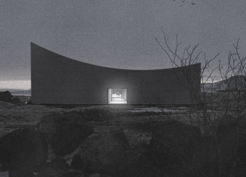 Grounded Concrete Form Embracing Views of Hverfjall