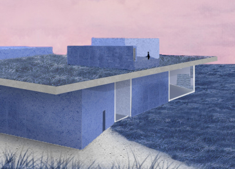 Lava Stone and Glass Facade Merging with Volcanic Landscapes for Artistic Expression