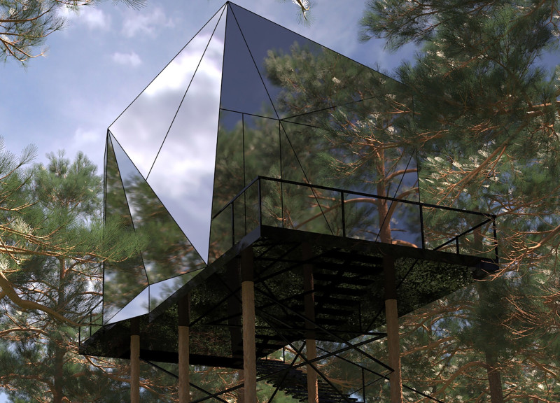 Jewel-Like Structure with Glass Solar Panels Designed for Compact Living