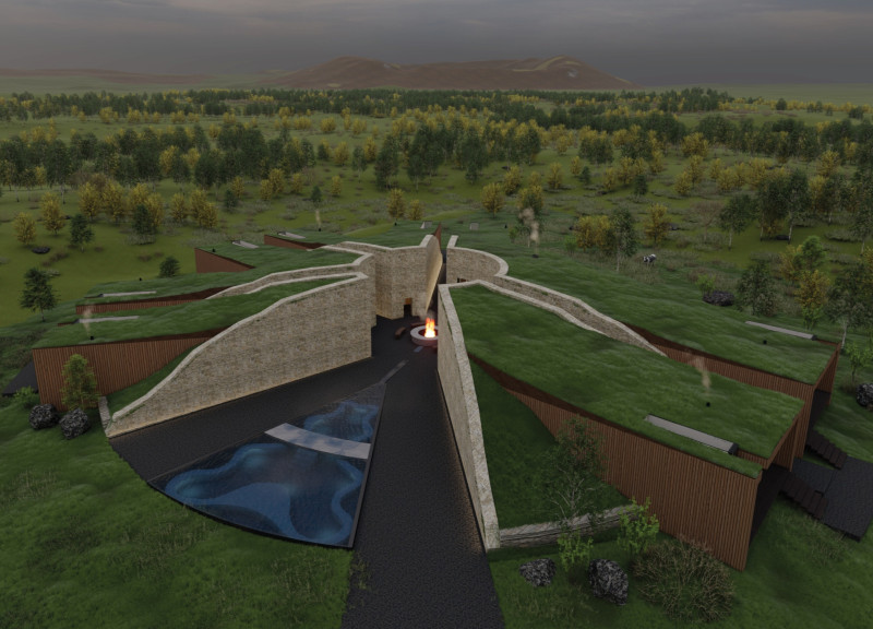 Framing the Northern Lights with Volcanic Rock and Turf Roof