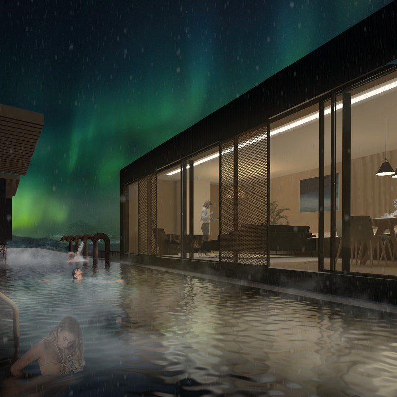 Embracing Geological Formations with Rock and Gabion Walls in a Thermal Springs Retreat