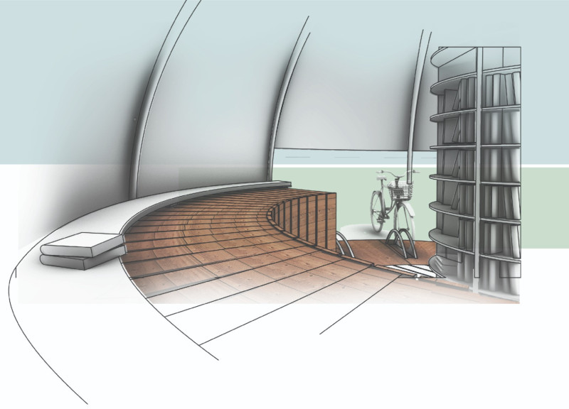 Acoustic Fabric and Recycled Planks Enclosed in a Nature-Inspired Dome for Community Reading