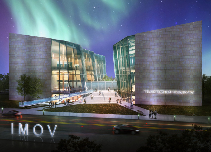 Hverfjall Views Framed by Red Rhyolite and Glass Connectivity in a Volcanology Museum