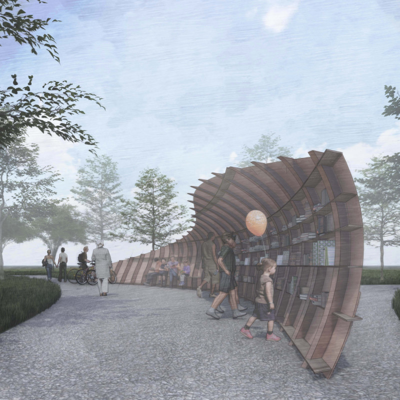 Curved Timber Shell Housing Community Reading Spaces