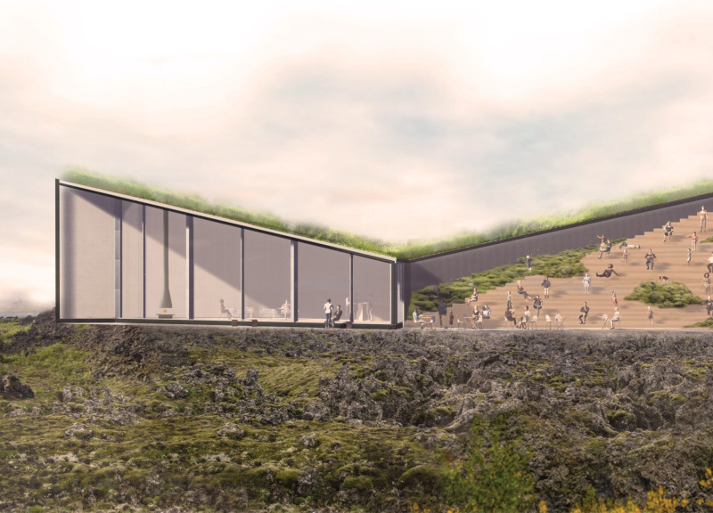 Fractured Planes of Lava Rock and Concrete in an Icelandic Visitor Center