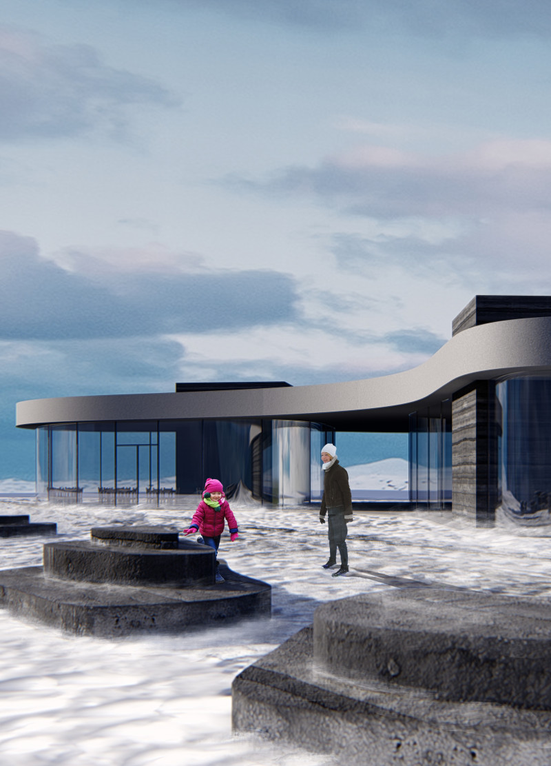 Rammed Concrete Structure Merging with Volcanic Landscape