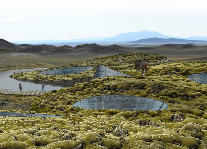 Reflective Ponds and Insulated Glass Anchor a Volcanic-Inspired Museum and Office Complex