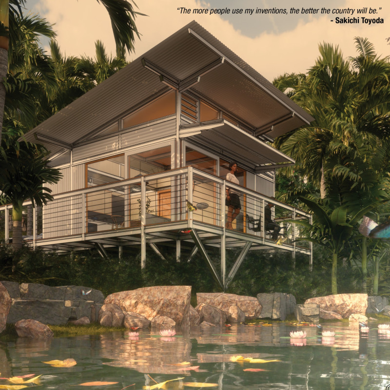 Charred Wooden Shingles and Structural Insulated Panels Forming an Energy-Efficient Modular Residence