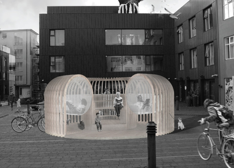 Plexiglass Shelves and Plywood Structuring for a Community Reading Space