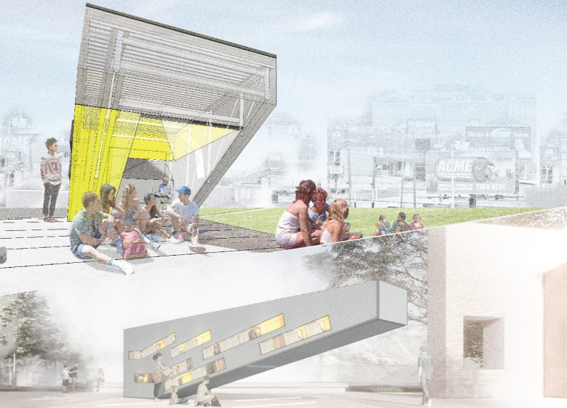Cantilevered Structure of Steel and Glass Enhancing Public Literacy Through Elevated Reading Spaces