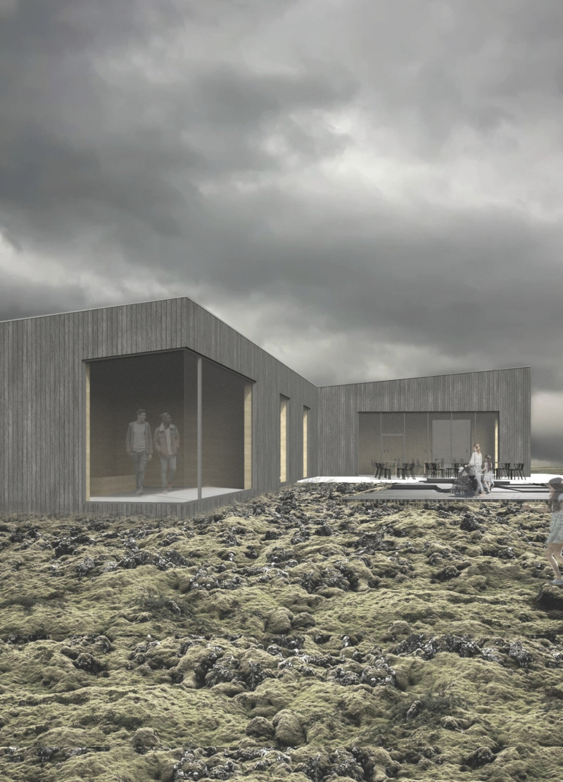 Charred Wooden Cladding and Thermal Mass in a Visitor Center for Volcanic Landscapes
