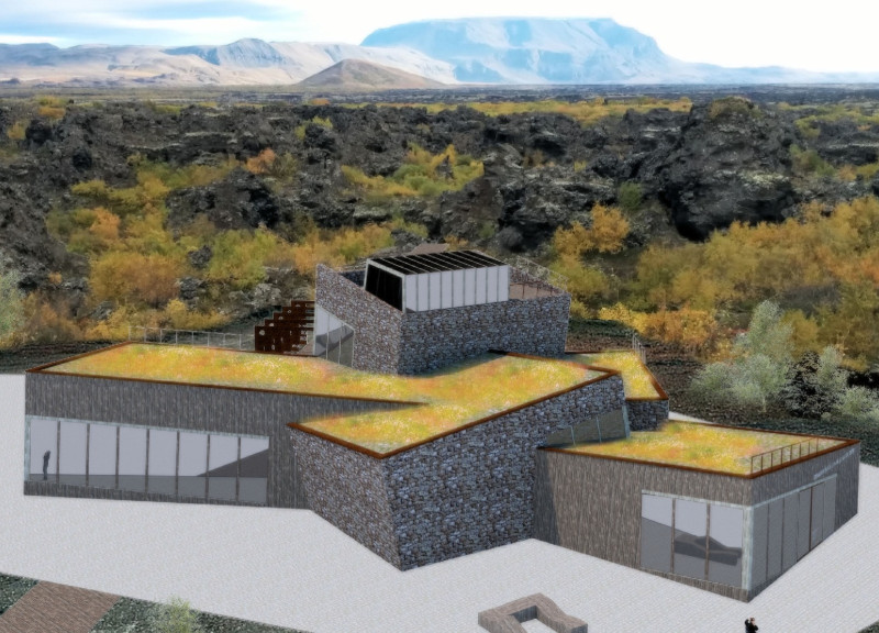 Volcanic Stone and Wooden Planks Enhancing Visitor Experience in a Dramatic Landscape