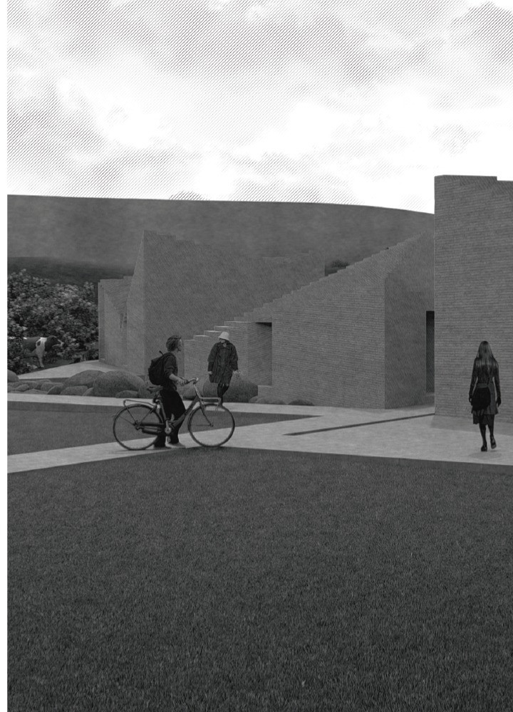 Staggered Roof Forms and Privacy Windows in a Community-Focused Guest House