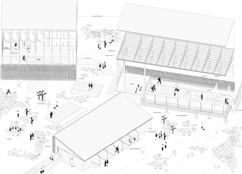 Gabion and Driftwood Structure Emphasizing Community Engagement