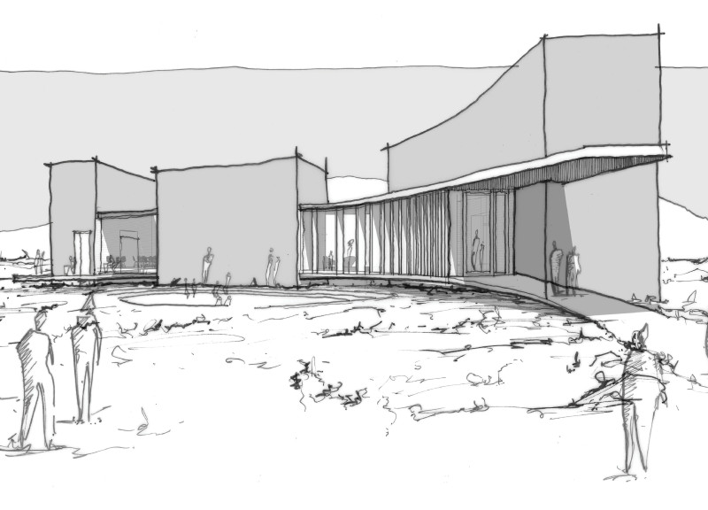 Framed Views Within Raw Volcanic Stone and Sedum Roofs for a Nature Center