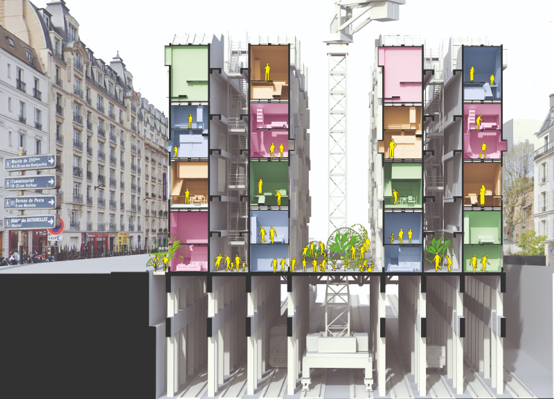 Modular Housing Above Sunken Tracks with Integrated Community Spaces