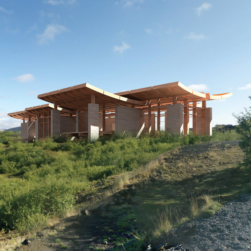 Rammed Earth Overlooks Framing Volcanic Landscapes with Cross-Laminated Timber Pathways