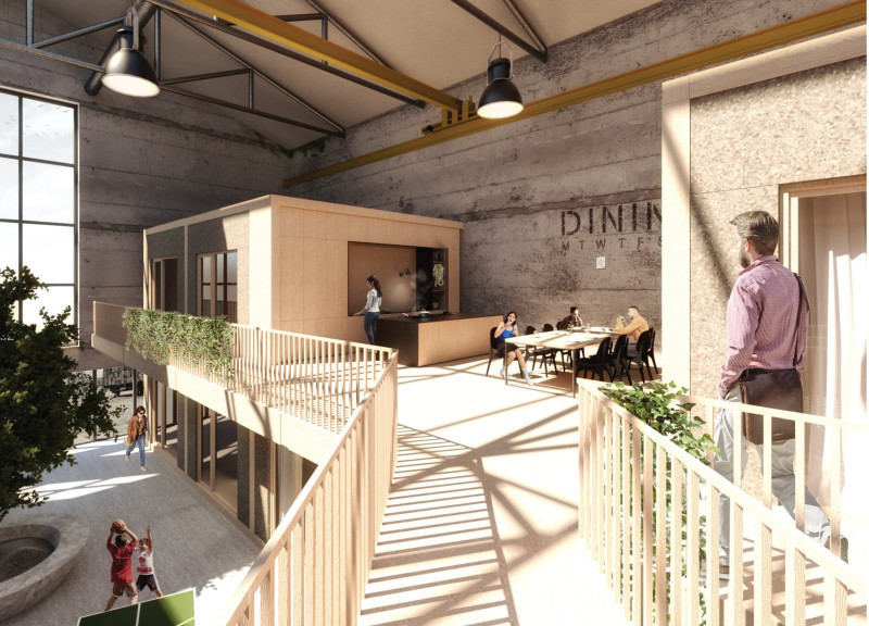 Affordable Housing with Repurposed Shells Featuring Cork and Communal Spaces