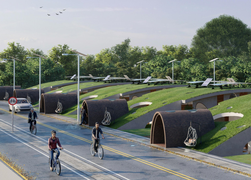 Upcycled Plastic Bottle Walls and Green Roofs in Compact Living Solutions for Student Communities