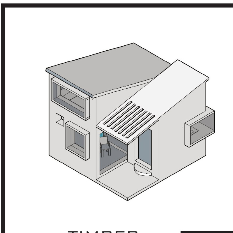 Itched Glass Partitions and Concrete Walls in a Compact Microhome Design