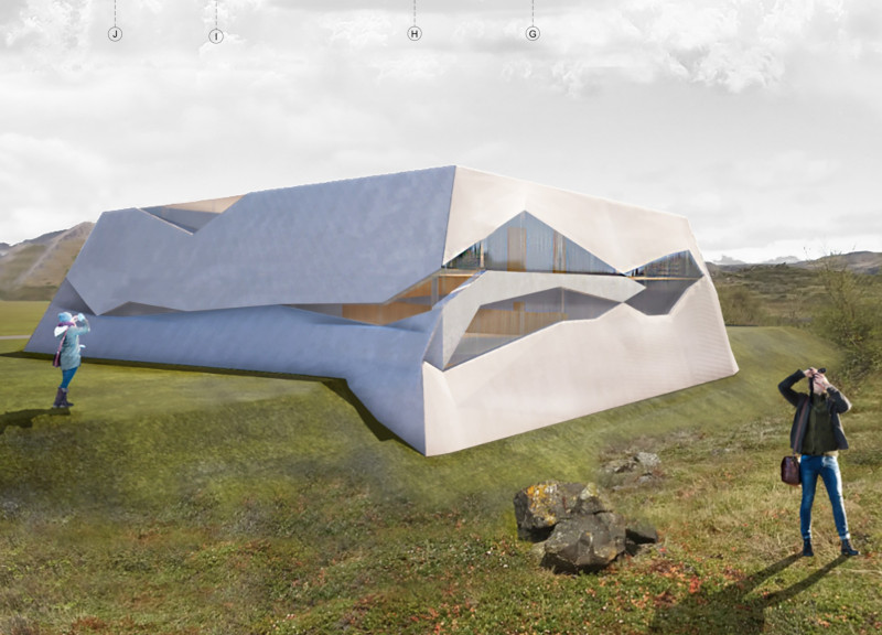 Recycled Concrete and Volcanic Stone Building Emphasizing Greenery and Community Engagement