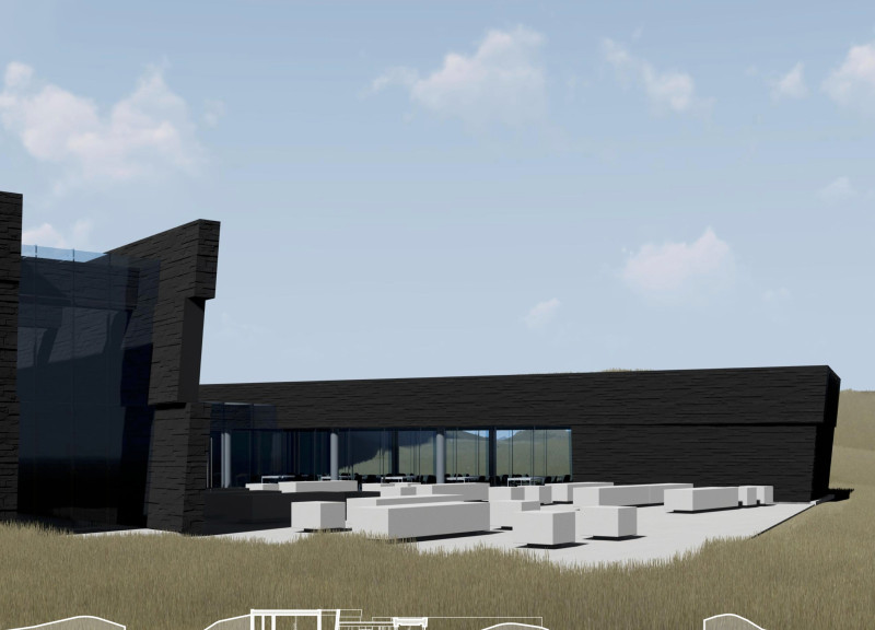 Integration of Glass and Stone Within Volcanic Landscape