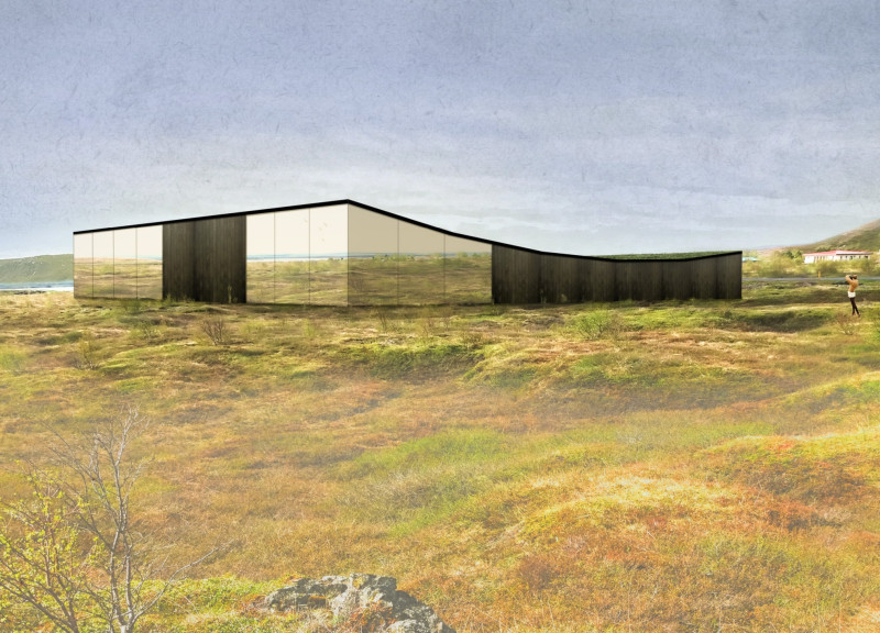 Charred Wood Pavilion Reflecting Nature's Essence in a Volcanic Landscape