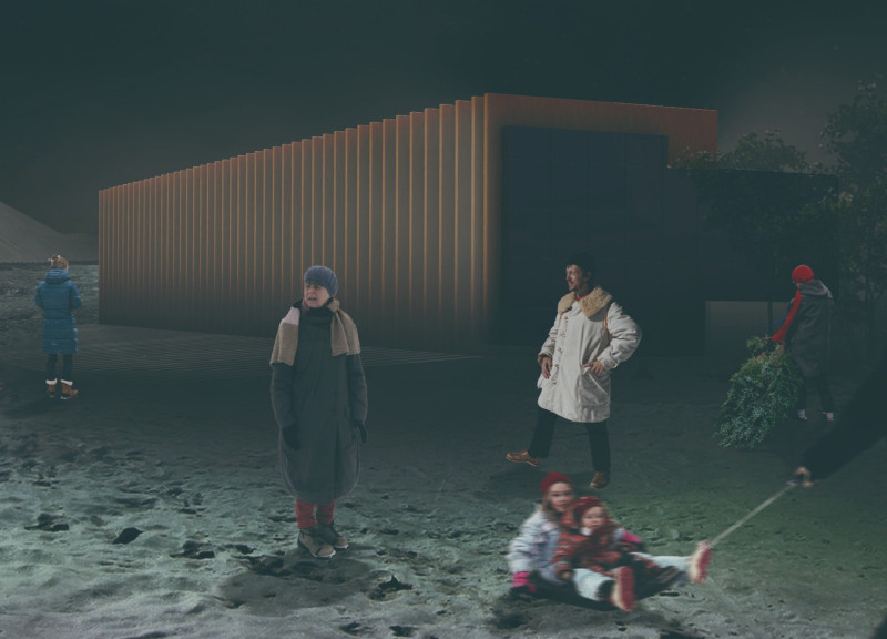 Nature-Inspired Space with Ice Cave Elements and Flexible Usage