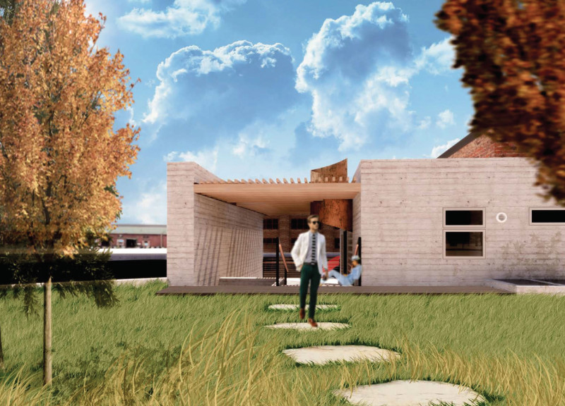 Recycled Brick and Black Steel Housing with Green Roofs