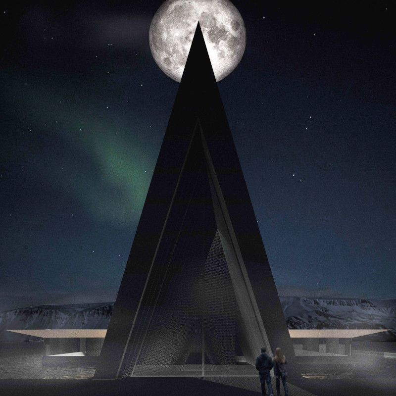 Reflective Copper Ceiling over Water and Rammed Concrete Strata