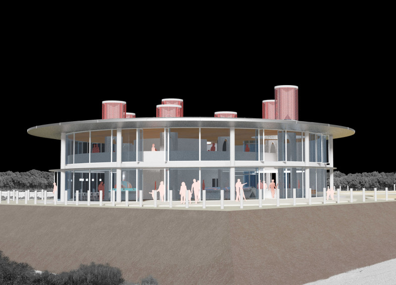 Chimney Ventilation and Glazed Form in Ecological Visitor Center