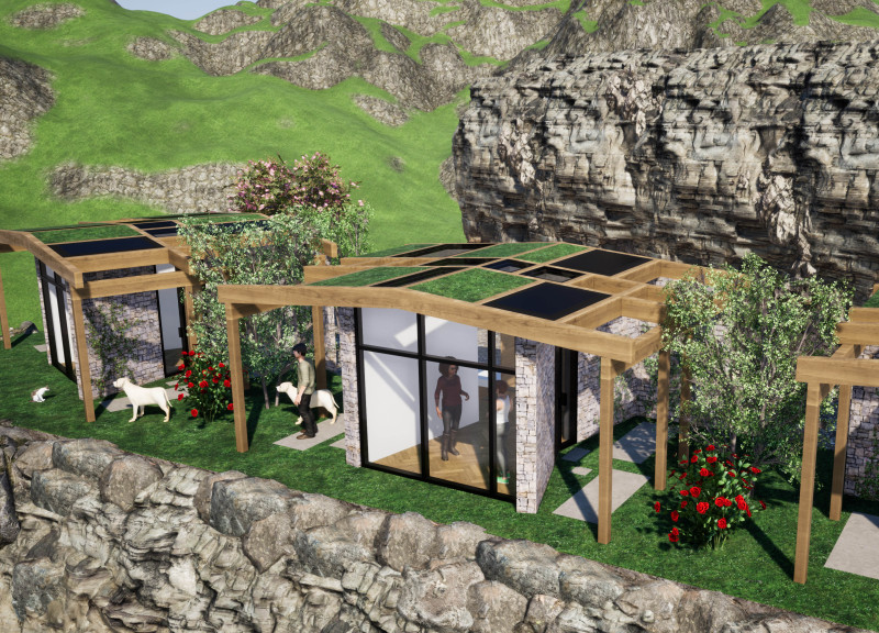 Suspended Stone Structure with Expansive Views and Natural Elements