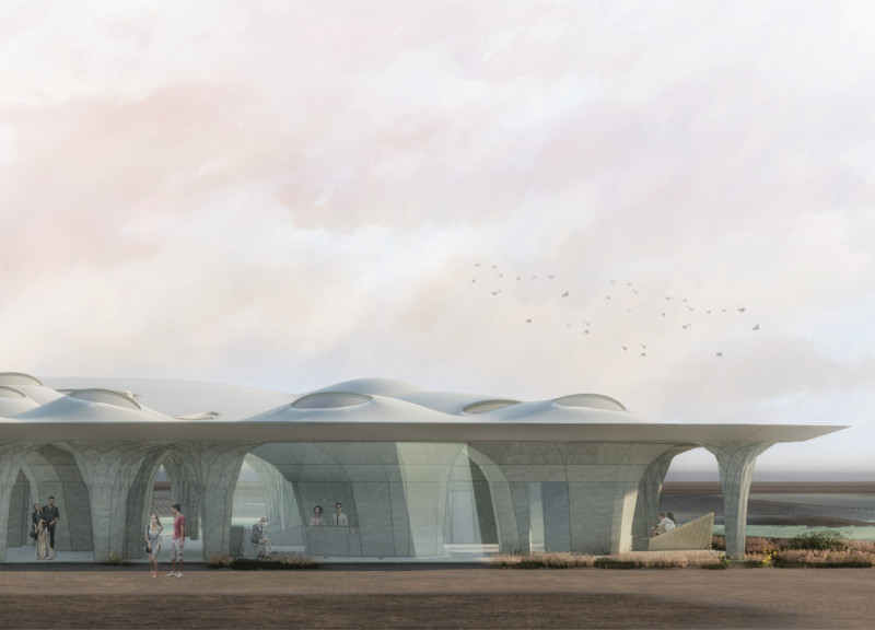 Elevated Canopy Structure with Concrete Nodes Enhancing Ecological Engagement