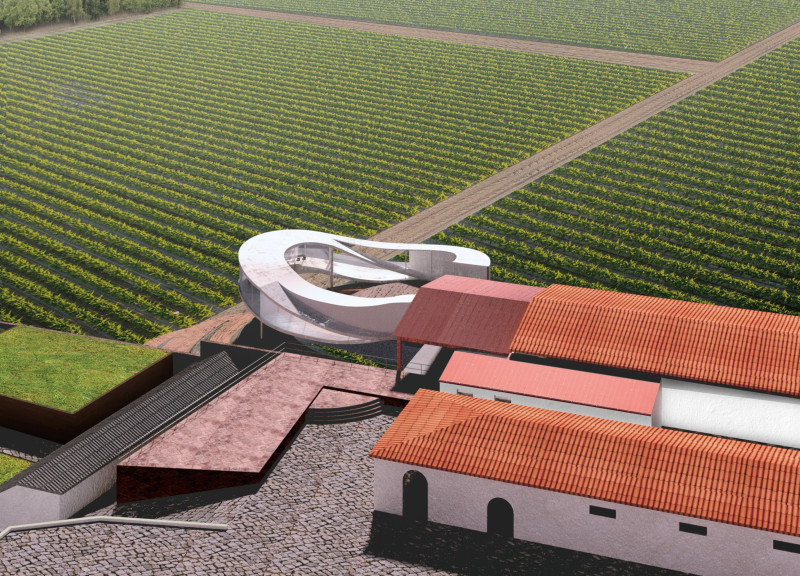 Curved Tasting Room with Inner Square Emphasizing Views of Golden Sunsets