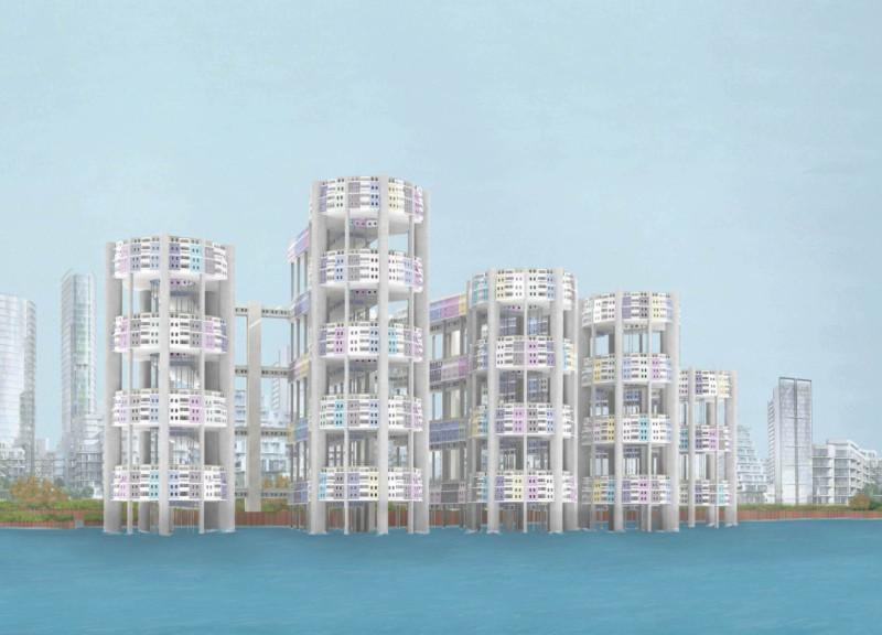 Vertical Community Living with Colorful Terraces and Inward-Facing Streets