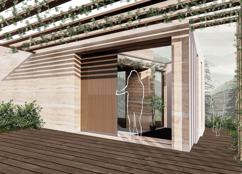 Rammed Earth Structure with Operable Partitions for Mindfulness Retreat