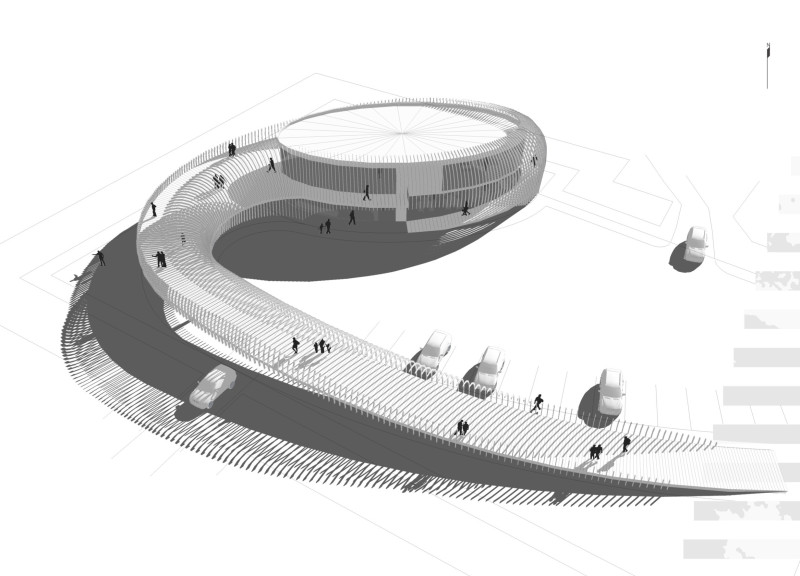 Boomerang-Shaped Centre with Timber Screens Overlooking Wetlands