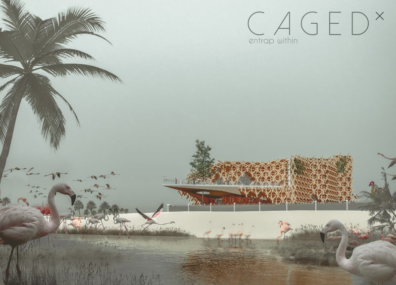 Flamingo-Inspired Pavilion with Timber Facade and Green Terraces