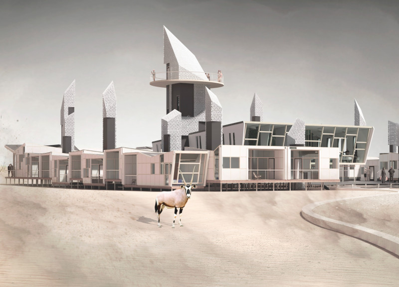 Panoramic Lodges with Sand-Filled Glass Panels for Desert Wildlife Observation