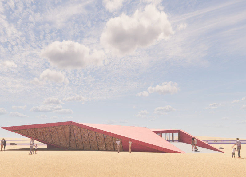 Timber Shading and Pigmented Concrete Define a Visitor Center for Wetland Ecology